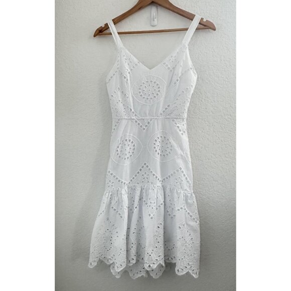 Japna Dress Womens S White Eyelet Embroidered Scalloped Hem Cottagecore Peasant - Picture 1 of 13